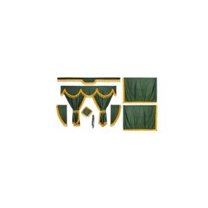 Kit Cortinas Tecido Opaco Verde Franjas Dourado